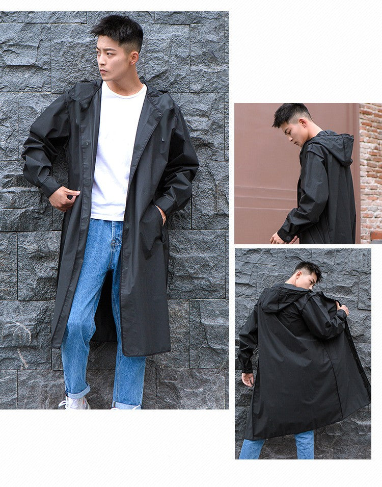 Mid-length Raincoat Black EVA Material Hiking Outdoor Travel Male