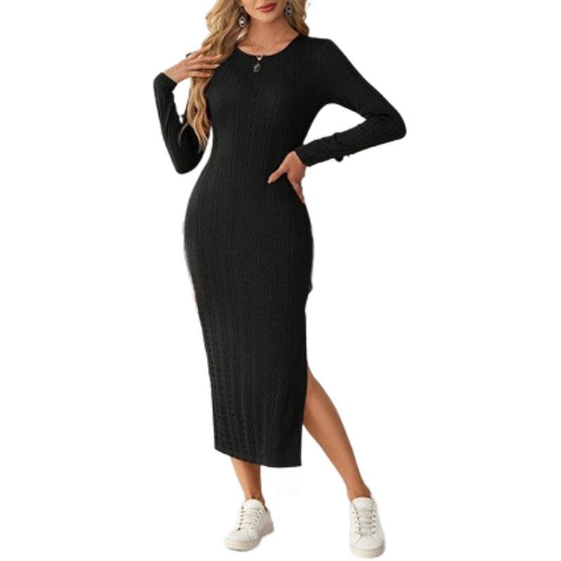 Women's Long-Sleeve Slit Knitted Dress