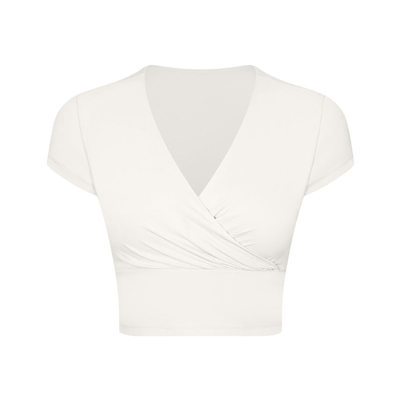 Nylon Cross Pleated Sexy V-neck Sports Short Sleeve With Chest Pad