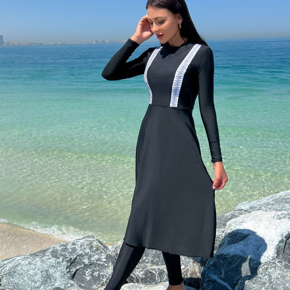 Womens Quick Dry Form Fitting Long Sleeve Swimsuit