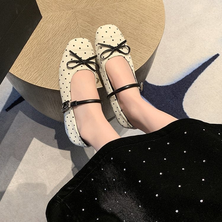 Women's French Style Bow Embellished Shallow Cut Hidden Wedge Heel Single Shoes, 2026 New Collection, Gentle Evening Style Fashion Dress Shoes With One-Strap Buckle
