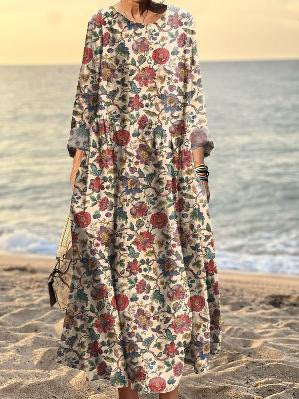 Fashionable Round-neck Long-sleeve Printed Dress