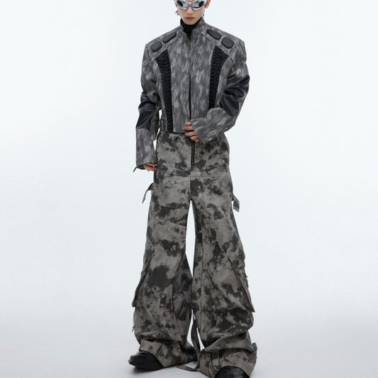 Short Design Padded Shoulder Leather Coat