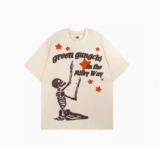 American Retro Star Skull Print Short Sleeve