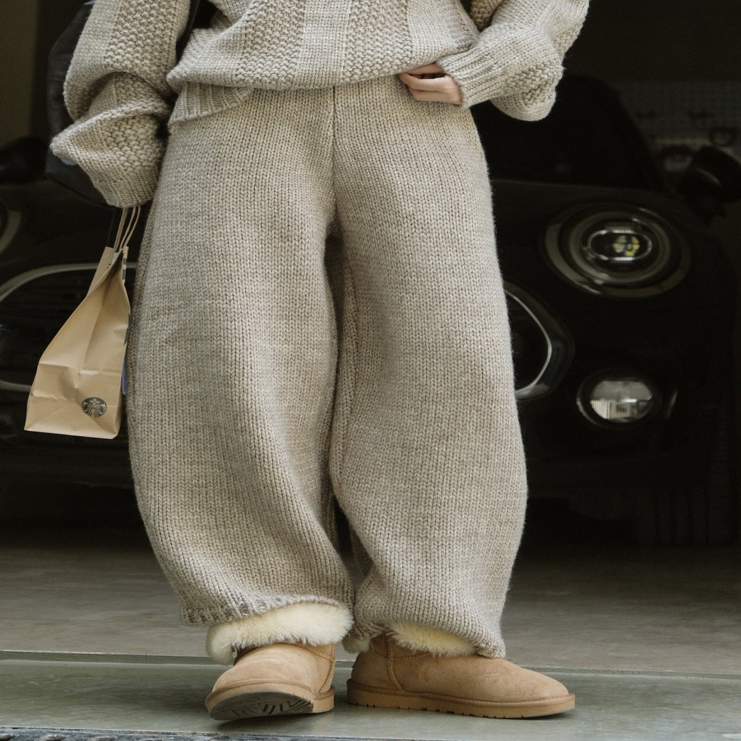 Yarn Thick Knitted Casual Pants Loose Wool Trousers