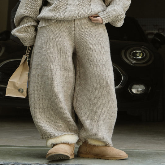 Yarn Thick Knitted Casual Pants Loose Wool Trousers