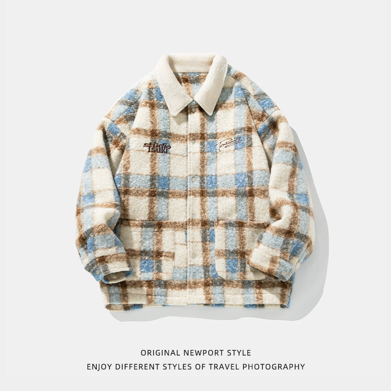 Heavy Retro Multi-colored Stripe Cotton-padded Woolen Coat