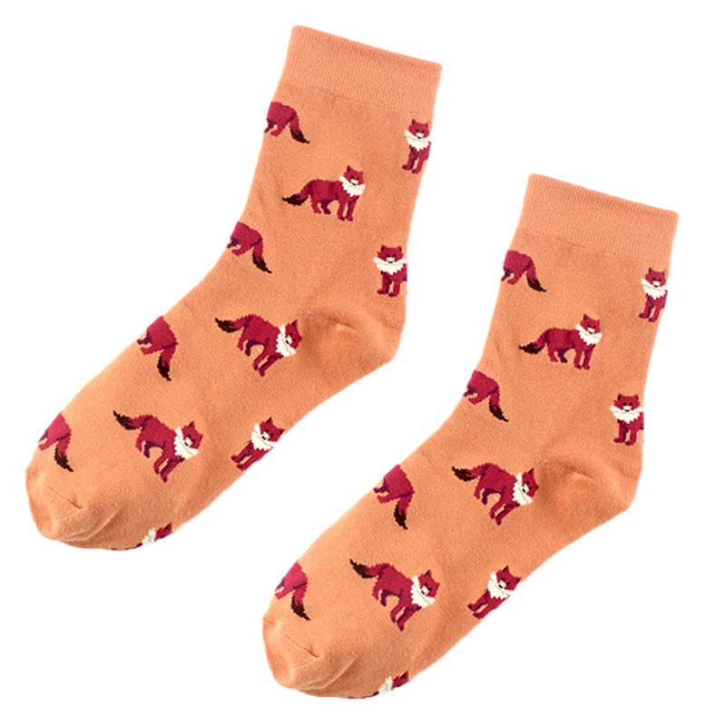 Spring Autumn And Winter Women's Cartoon Animal Middle Tube Socks