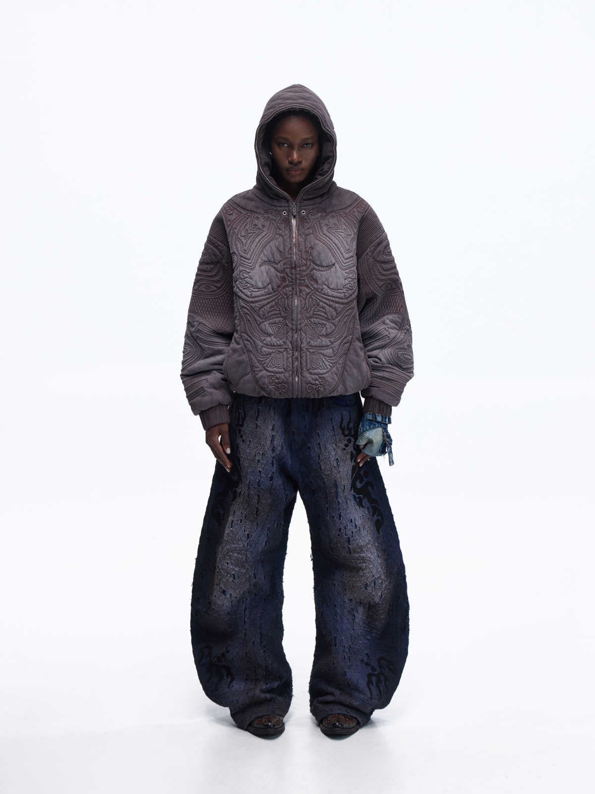 Sun Totem Fully Embroidered Pre-Washed Distressed Sweatshirt