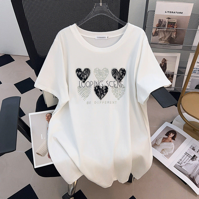 Round Neck New Plus-sized Plus Size Slimming Loose Mid-length Short Sleeve