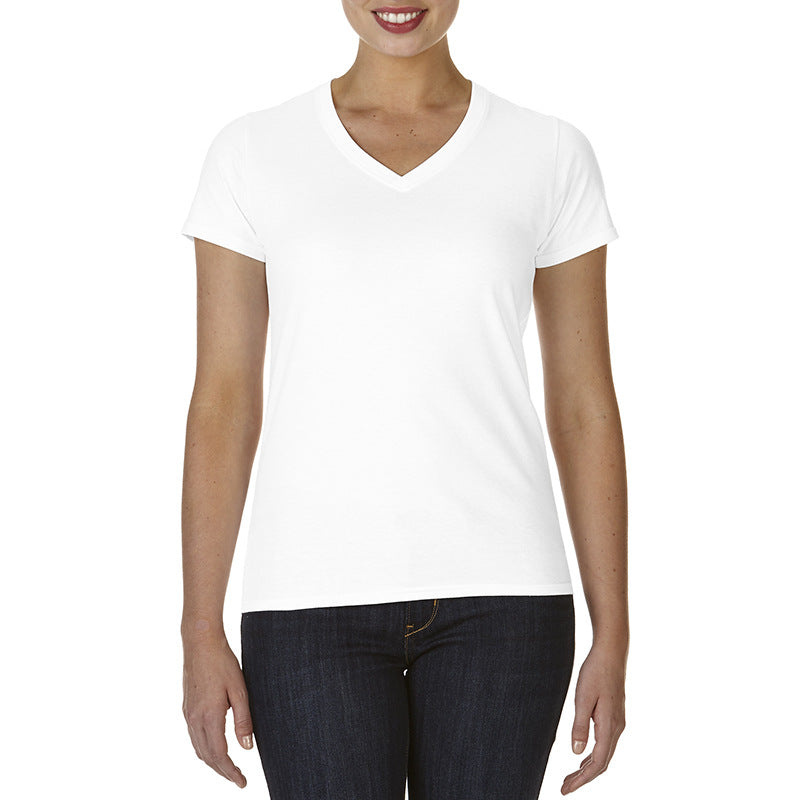 Ladies V-Neck T-Shirt Casual Breathable Bottoming Export Short Sleeve