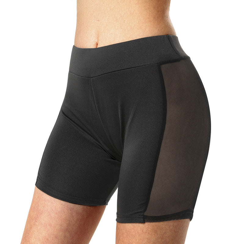 Side Mesh Shorts Solid Color See-through Shorts High Elastic Women's Yoga Pants