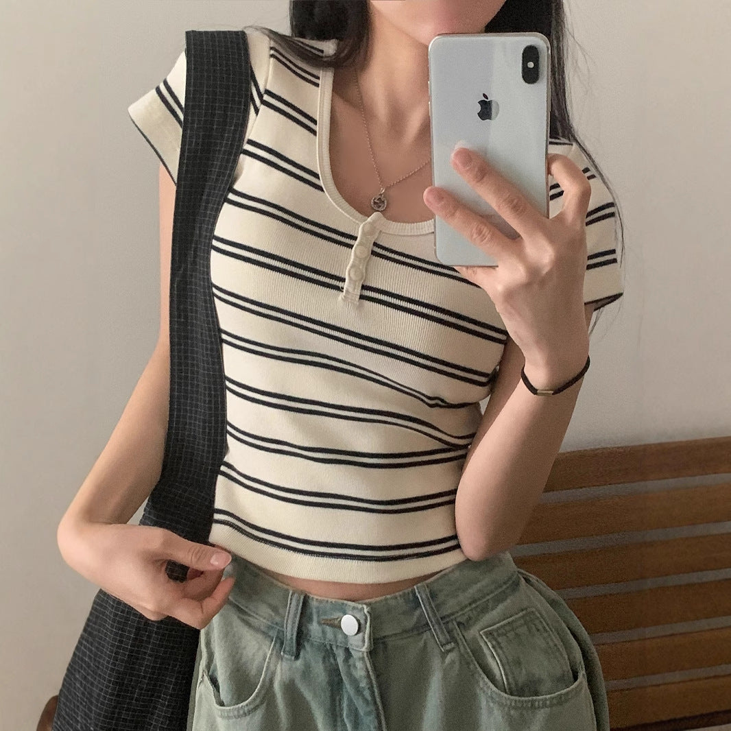 Korean Simple Casual Elegant Slimming Hot Girl Top