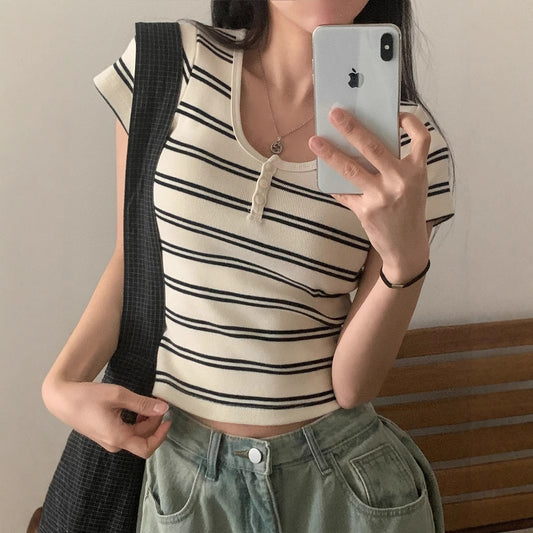 Koreansk enkel afslappet elegant slankende hot girl-top