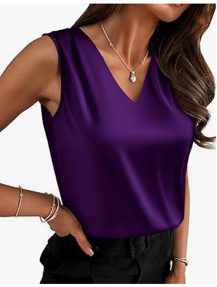 Womens V-Neck Pleated FormalCasual Sleeveless Vest