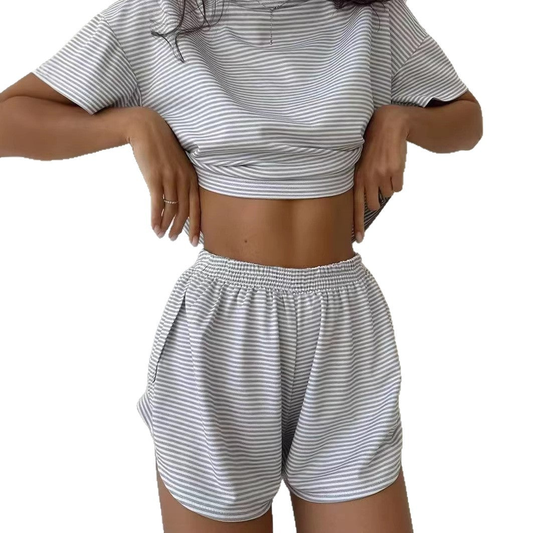 Women's Casual Crew-Neck Short-Sleeve Top And Shorts Set