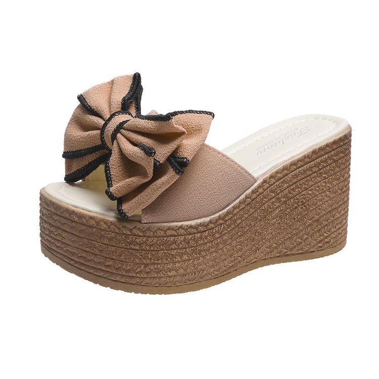 Women's Fashion Simple Bow Slope With Thick Bottom Slippers