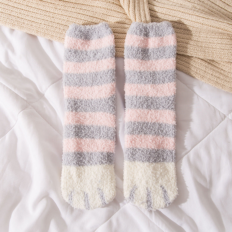 New Coral Velvet Cat's Paw Socks For Women Fleece Lined Padded Warm Keeping