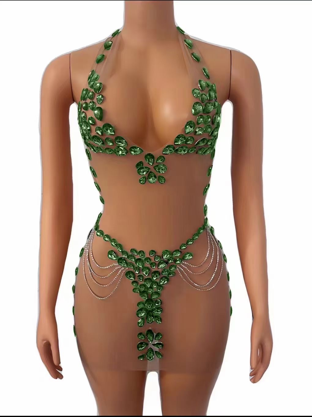 Women's Fashionable See-through Rhinestone Dress