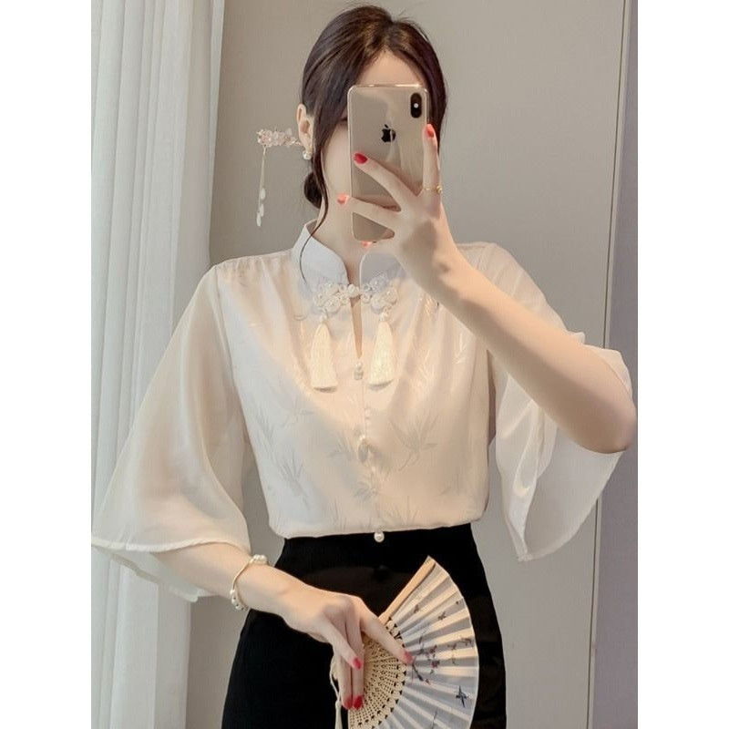 New Chinese Style Short Sleeve Shirt Women