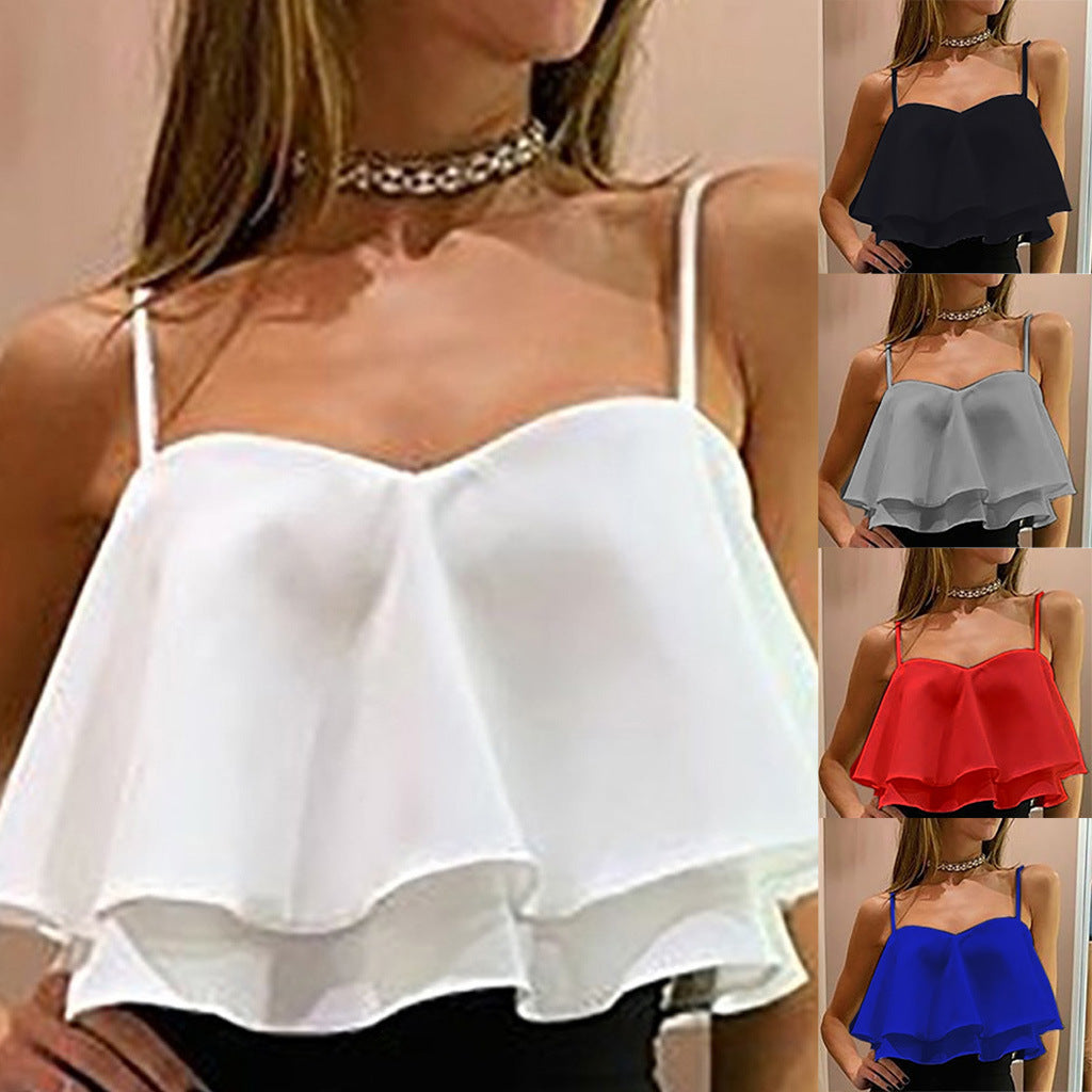 Off-shoulder ærmeløs løstsiddende rynket kort vest