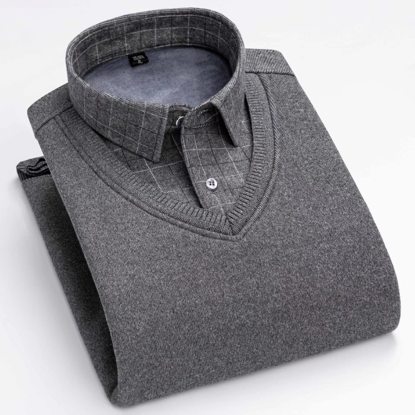 Fleeceforet Tykket Fake Skjortekrave Trøje Fritids Varm Sweater