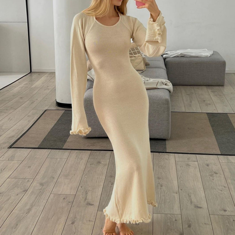 New Solid Color Stringy Selvedge Backless Knitted Long Dress For Women