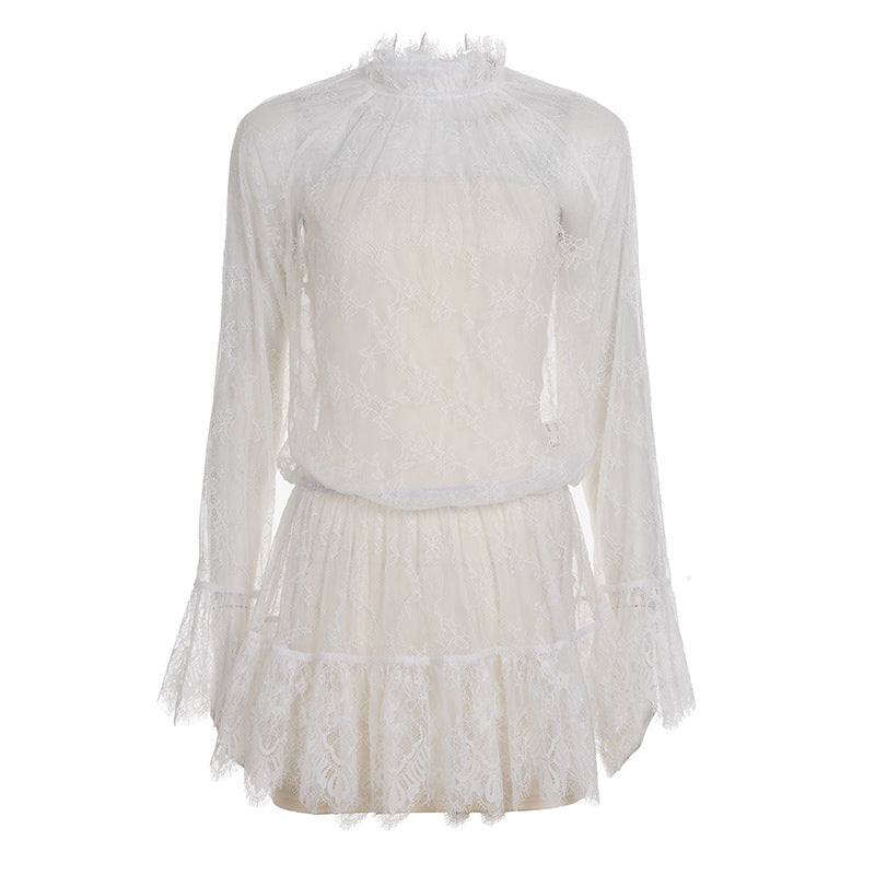 Round-neck Flared-sleeve Loose-fit Short Skirt Two-piece Set