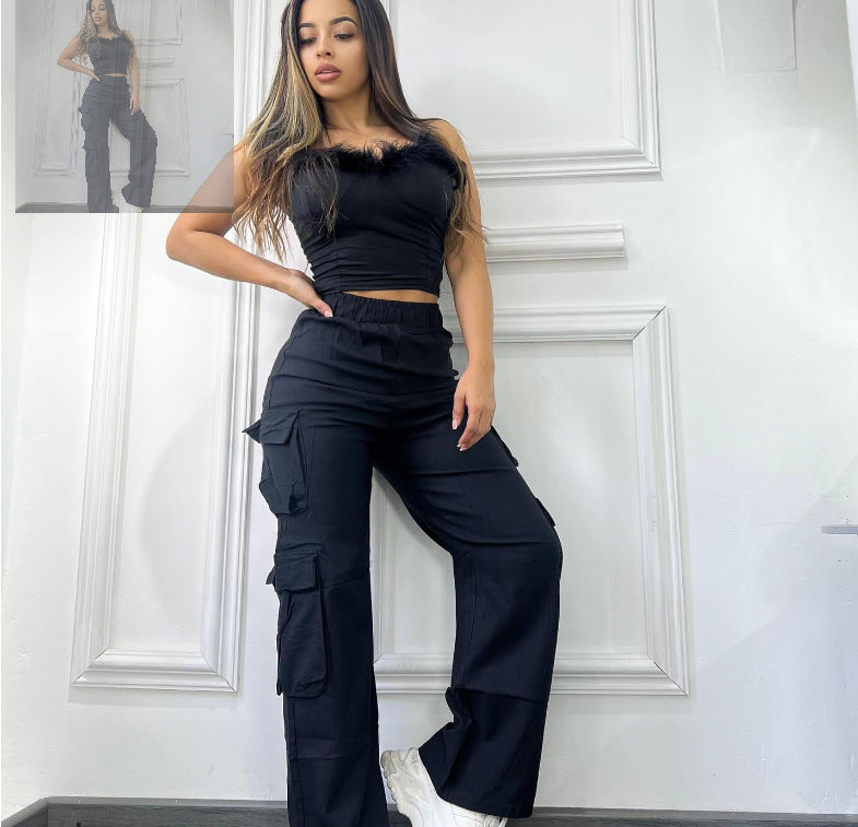 Casual Simple Trendy Multi-pocket Solid Color Overalls