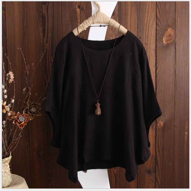 Women's Loose Solid Color Batwing Sleeve Short Sleeve T-shirt