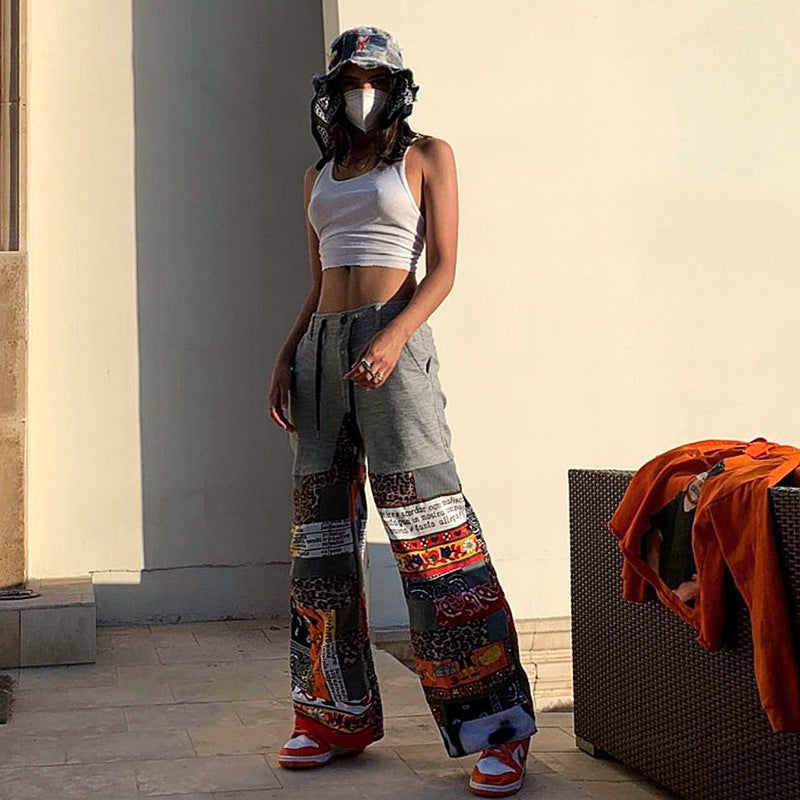 Printed Drawstring Pocket Casual Trousers