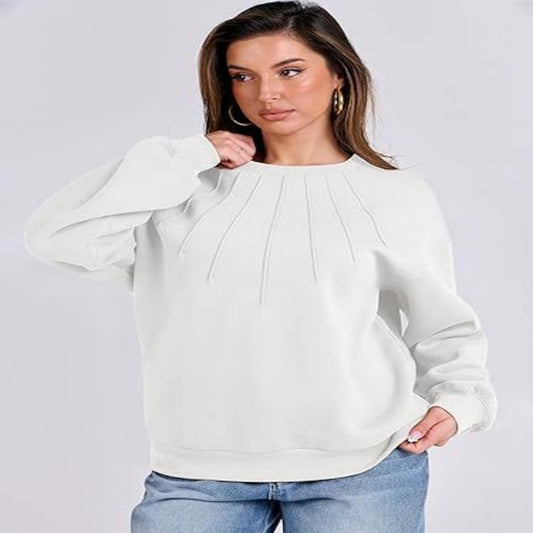 Løstsiddende Afslappet Rundhalset Plisseret Moderne Damestriktrøje