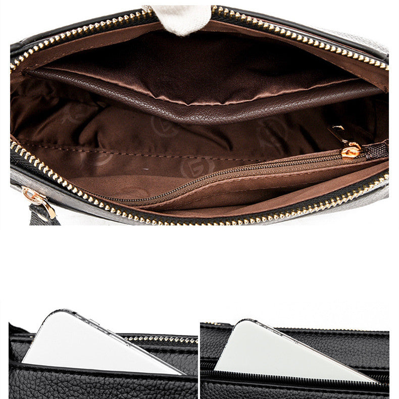 Soft Leather Multi-layer Middle-aged Women's Shoulder Messenger Bag