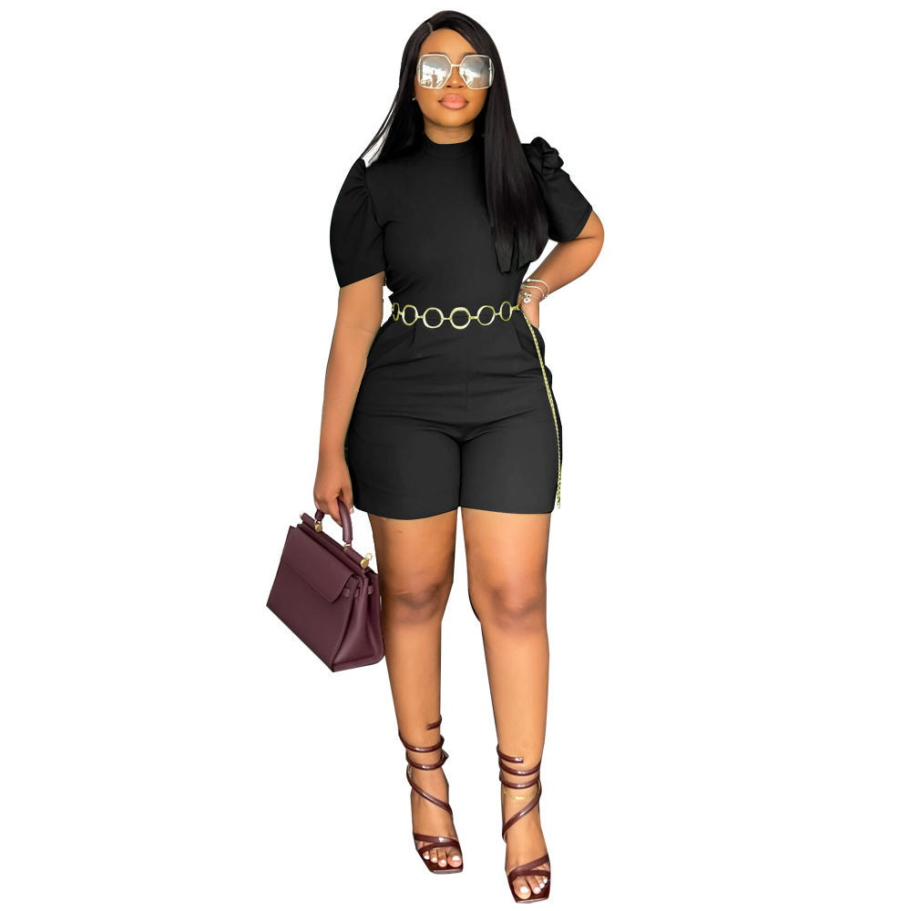 New Round Neck Fashion Waist-controlled Casual Jumpsuit