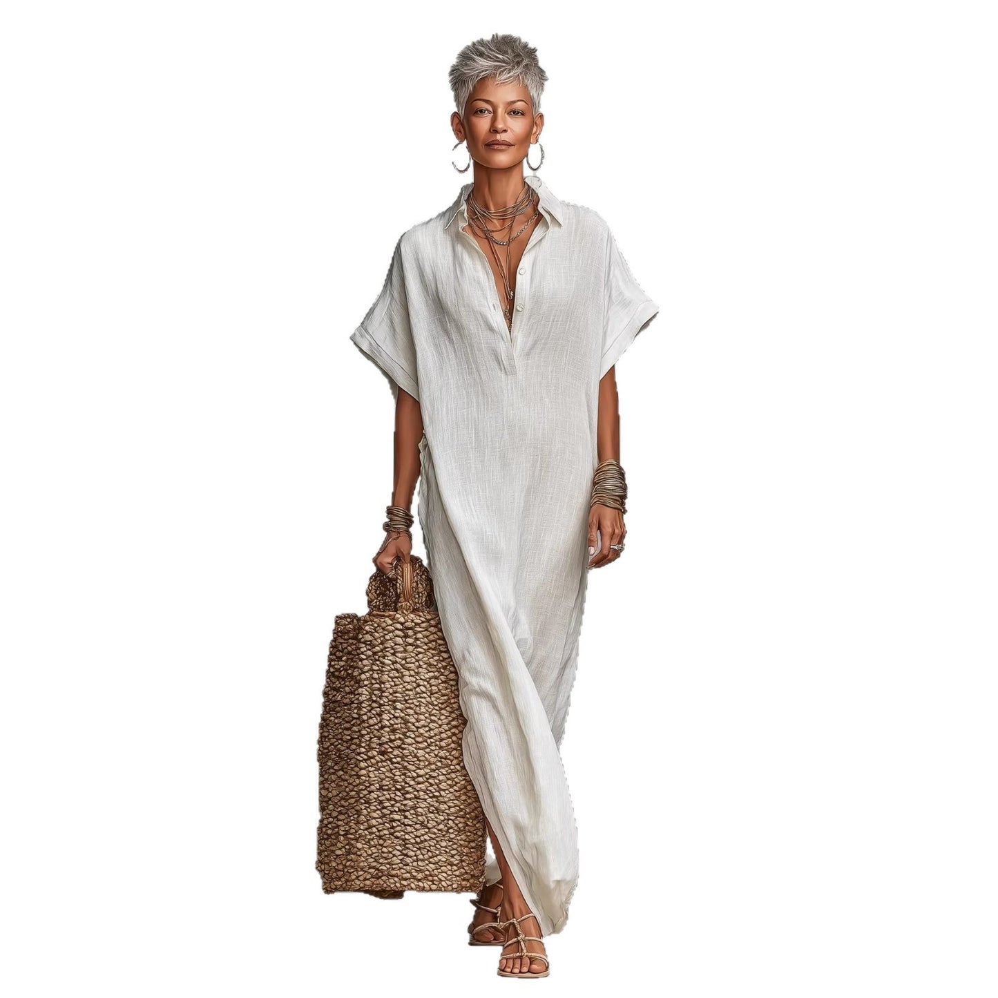 Womens Loose Long Batwing-Sleeve Dress