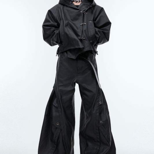 Profile Heavy Industry Hooded Leather Coat Suit