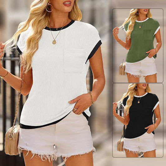 Slim Fit Casual Breathable Versatile Women's Knitted Short Sleeve