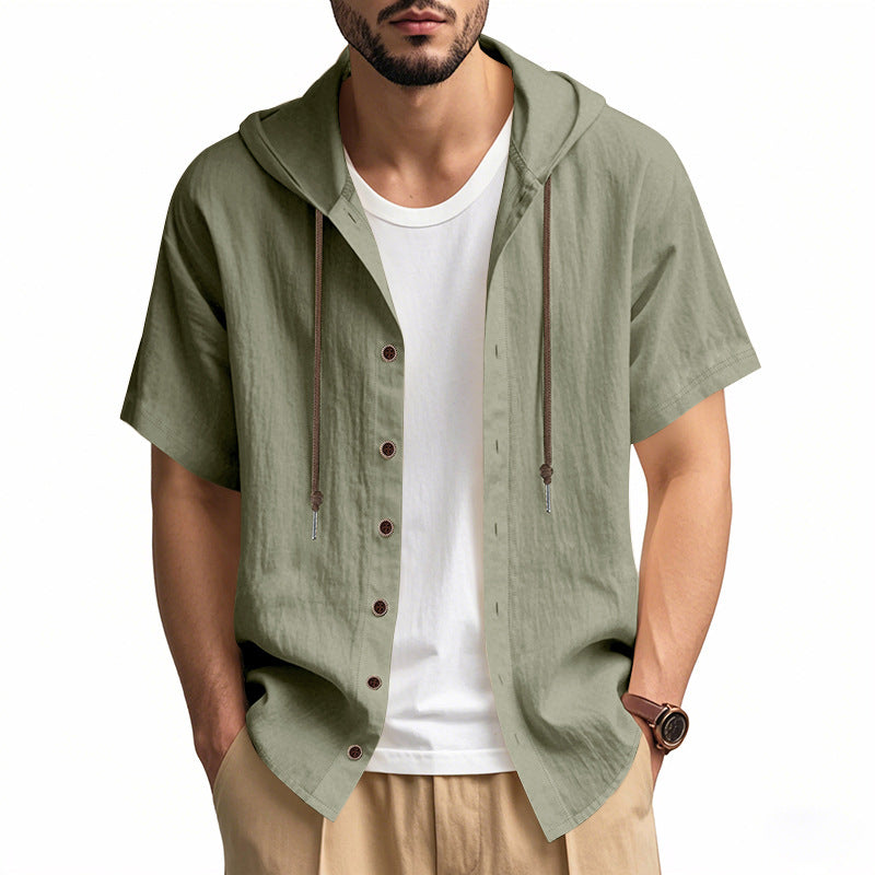 Loose Hooded Short-sleeved Shirt For Men
