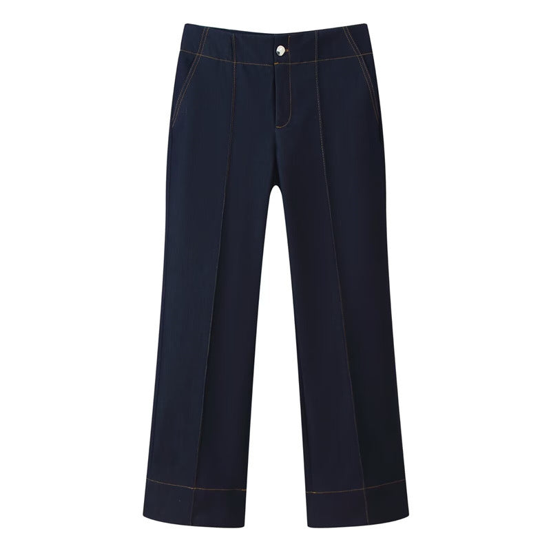 Women's Contrast Color Jacket Bell-bottom Pants Suit