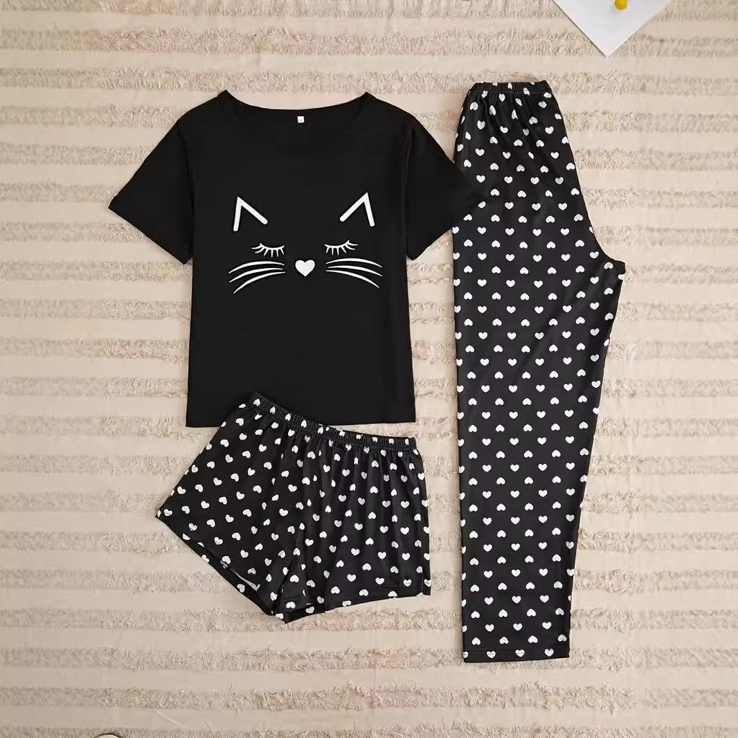 Home Wear Panda Three-piece Short Sleeve Shorts Trousers Suit