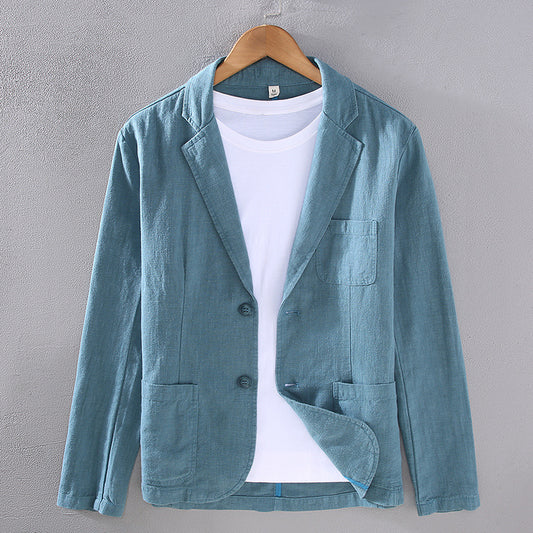 Japanese Flat Collar Casual Ramie Small Suit Men's Versatile