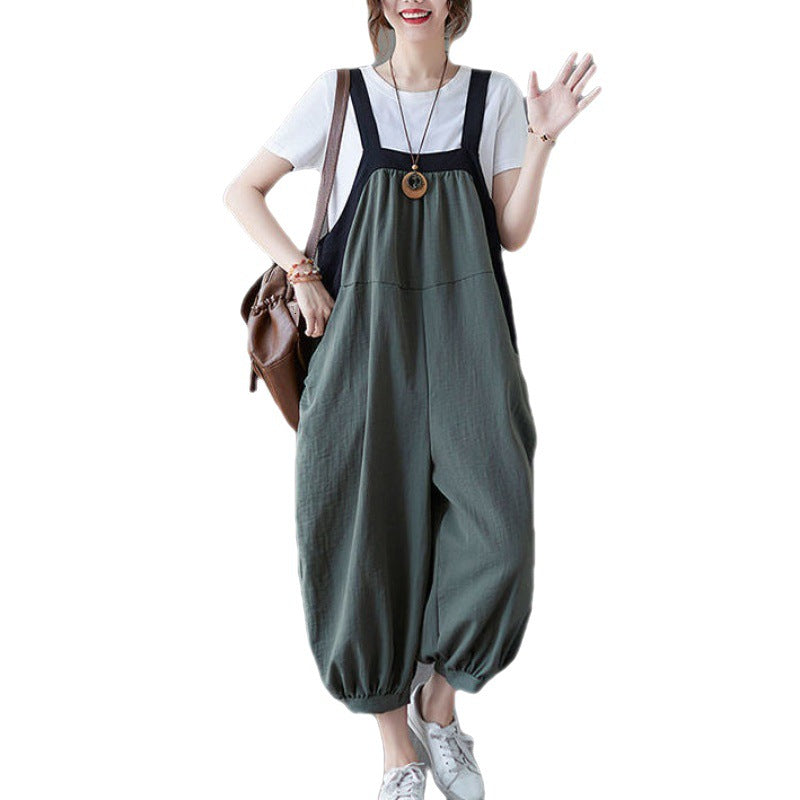 Patchwork Ankle-cuff Harem Overalls Versatile And Figure-flattering