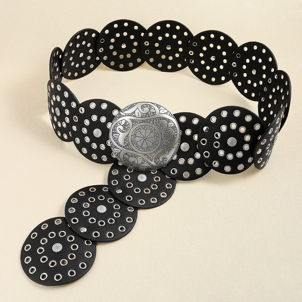 Fashion Punk Exaggerated Round Cutout Personality Belt Ladies Metal Retro Wide Belt