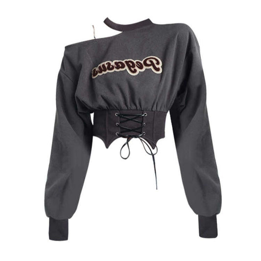 Off-shoulder Sweater Waist Seal Long Sleeve Hot Girl Halter Top