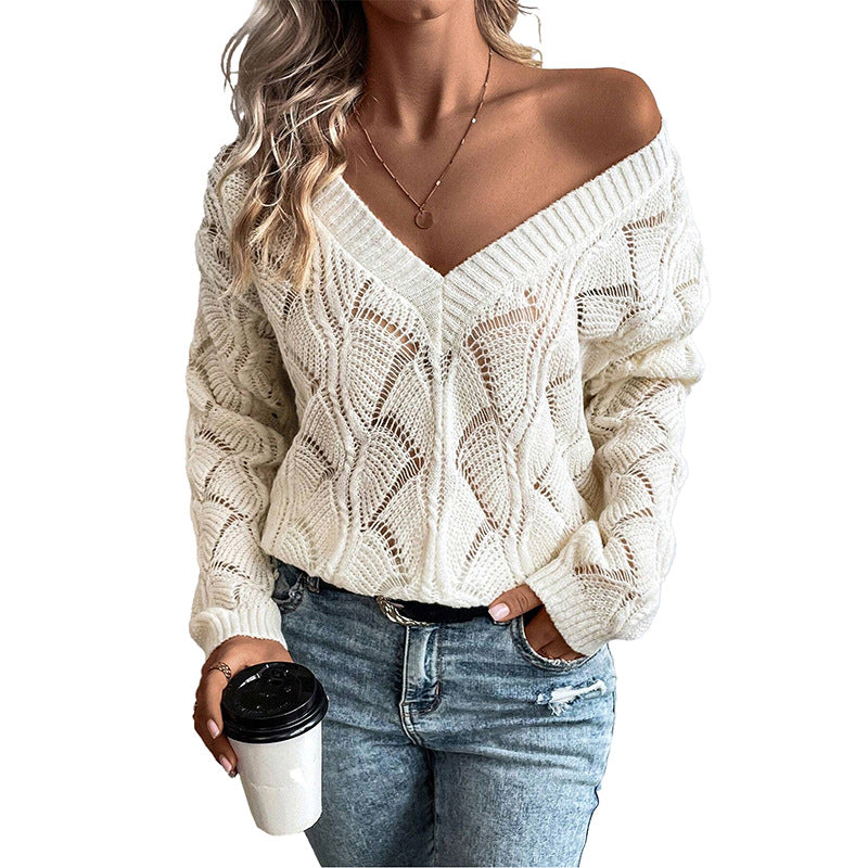 European And American Fashion Hollowed-out Knitted Pullover Top