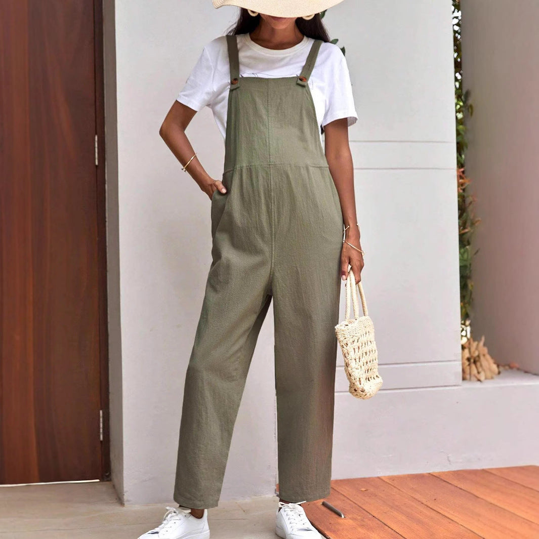 Casual Pocket Maternity Pants Adjustable Waist Loose-fitting Overalls