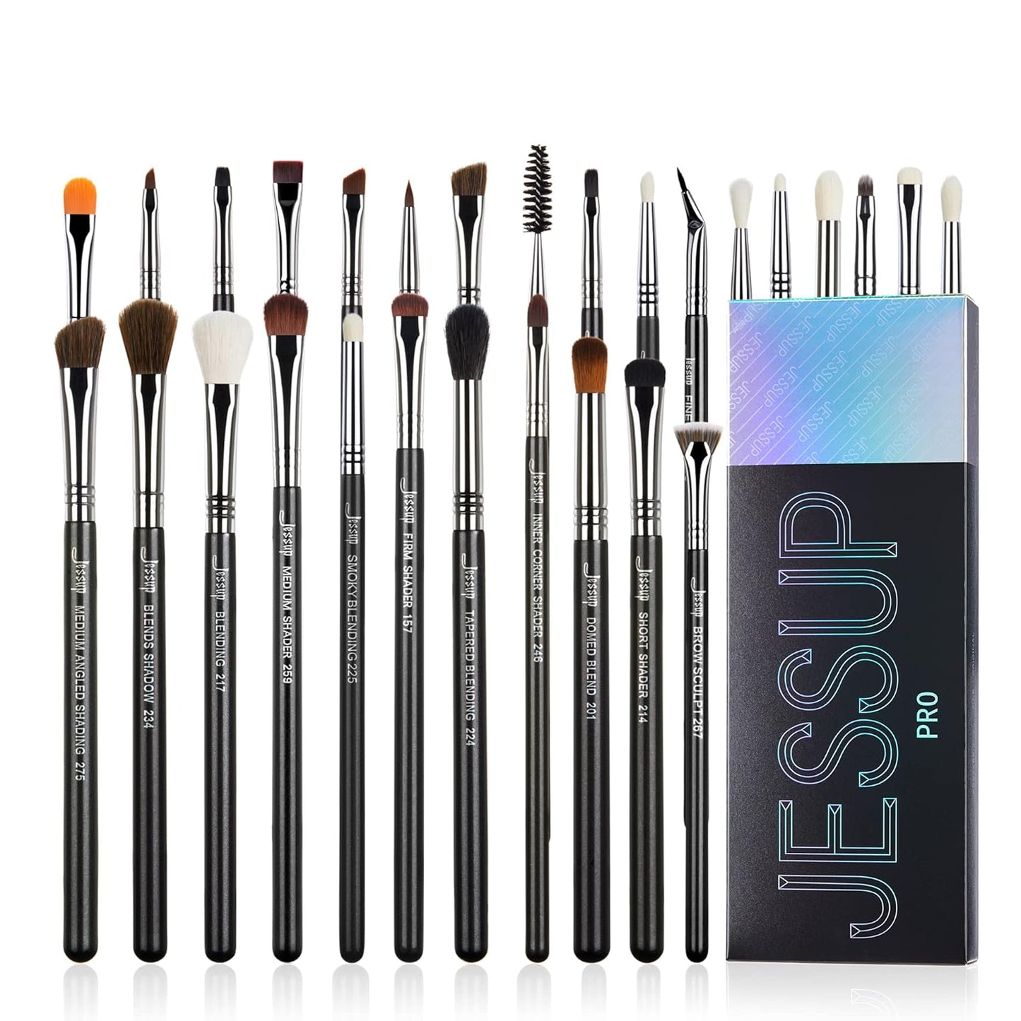 Jessup Abgewinkeltes Eyeliner Pinsel Set, 3-Teilig Pro Precision Eyelinerpinsel Fein Geflügelte Ultradünne Schräge Gel Makeup Pinsel Für Flüssigen Eyeliner Schwarz T345