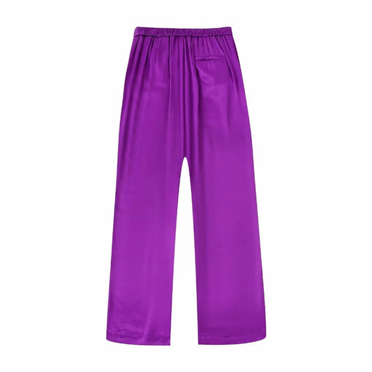 Silk Texture Suit Coat High Waist Casual Pants