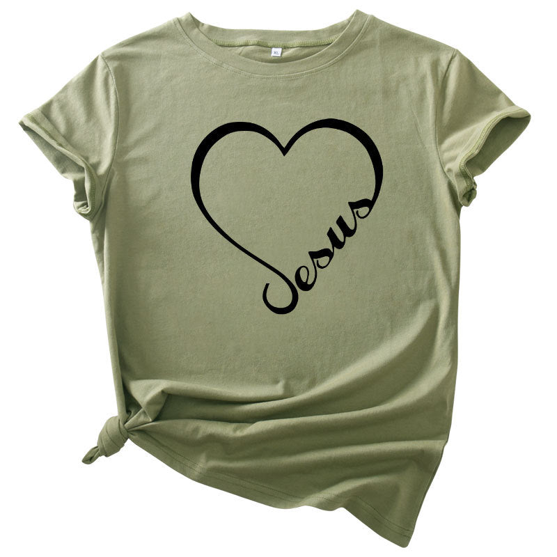 New Heart-shaped Letter Cotton Short-sleeved Women's T-shirt