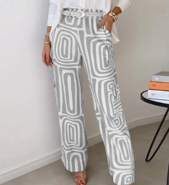 Long-sleeved Lapel Shirt Printed Wide-leg Pants Suit